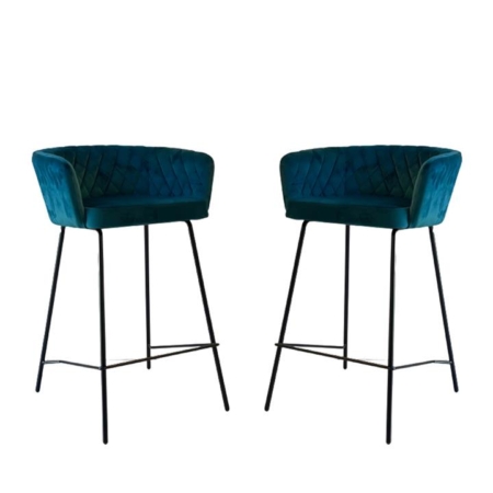 Set Of 2 Camille Velvet Fabric Kitchen Counter Bar Stool - Teal