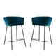 Set Of 2 Camille Velvet Fabric Kitchen Counter Bar Stool - Teal