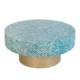 Goa Blue Shell Round Wooden Coffee Table Gold Accent Base