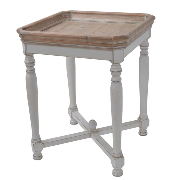 Pandora Shabby Chic Square Wooden Side Table - White/Natural