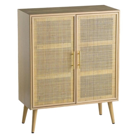 Berna Pine & Rattan Multi-Purpose Cupboard Storage Cabinet W/ 2-Doors - Natural