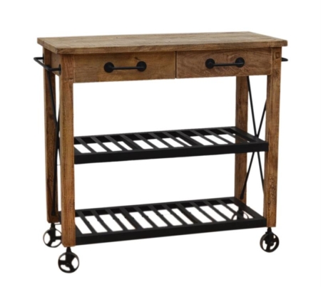 Ray Rustic Hardwood Butlers Kitchen Trolley Storage Cabinet On Wheels