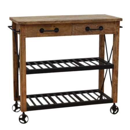 Ray Rustic Hardwood Butlers Kitchen Trolley Storage Cabinet On Wheels