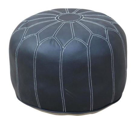 Pouffe Industrial Vintage Leather Round Foot Stool Ottoman Black