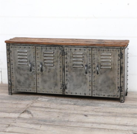 Michelle Vintage Rusty Iron Locker W/ Reclaimed Railway Sleeper Wood Sideboard