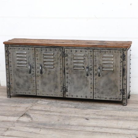 Michelle Vintage Rusty Iron Locker W/ Reclaimed Railway Sleeper Wood Sideboard