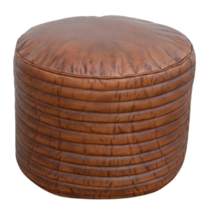 Victor Vintage Rustic Caramel Grooved Leather Foot Stool Ottoman