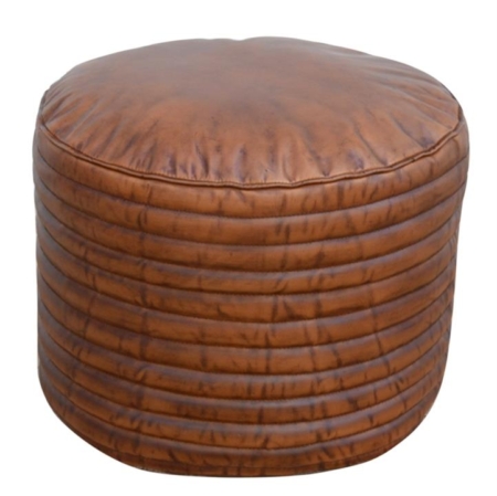 Victor Vintage Rustic Caramel Grooved Leather Foot Stool Ottoman