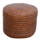 Victor Vintage Rustic Caramel Grooved Leather Foot Stool Ottoman