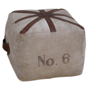 Six Square Vintage Rustic Canvas Leather Foot Stool Ottoman