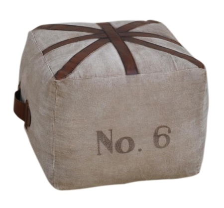 Six Square Vintage Rustic Canvas Leather Foot Stool Ottoman