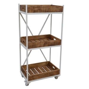 Henry Movable Rustic Industrial 3-Tier Bookcase Display Storage Shelf On Wheels