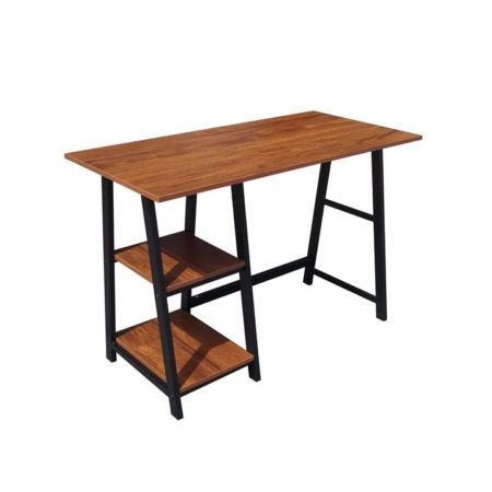 Office Study  Writing Computer Desk Metal Frame W/ 2 Storage Shelves - Light Walnut