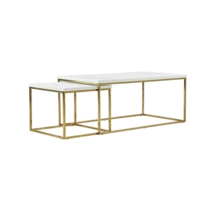 Nesting Coffee Table Set Metal Frame - White & Gold