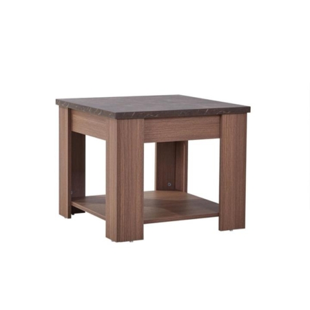 Open Shelf Square Wooden End Lamp Side Table - Grey & Walnut