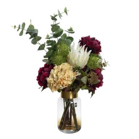 Antique Hydreangea & Peony Artificial Fake Plant Decorative Arrangement 75cm In Glass