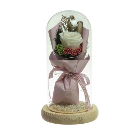 Cream Floral Artificial Fake Plant Decorative 21cm  In Glass Dome