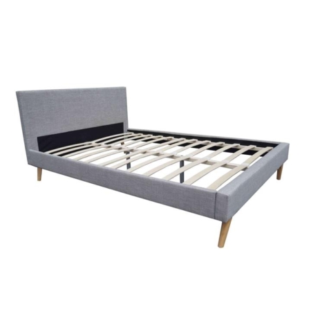 Designer Fabric Bed Frame Wooden Legs With Headboard Queen Light Grey