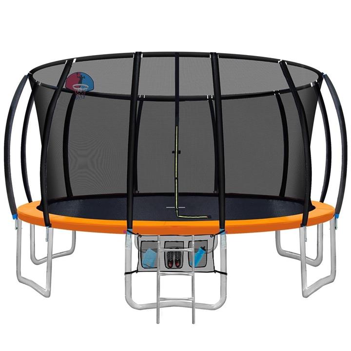 Everfit 16FT Trampoline Round Trampolines With Basketball Hoop Kids Present Gift Enclosure Safety Net Pad Outdoor Orange