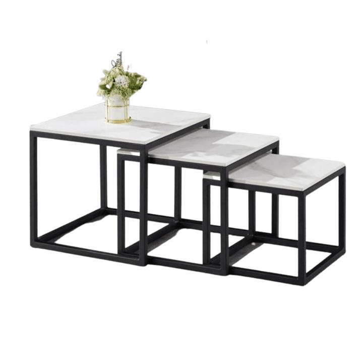 Eve Set Of 3 Sintered Stone Nesting Coffee Table - Black & White