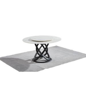 Hayes Luxurious Sintered Stone Round Dining Table 150cm W/ Lazy Susan - Black & White