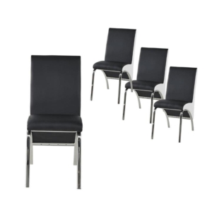 Set Of 4 Celine PU Leather Dining Chair W/ Metal Legs - Black