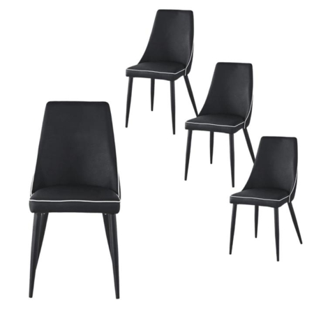 Set Of 4 Dona PU Leather Dining Chair W/ Metal Legs - Black