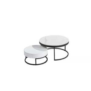 Carissa Round Nesting Sintered Stone Coffee Table - Black & White