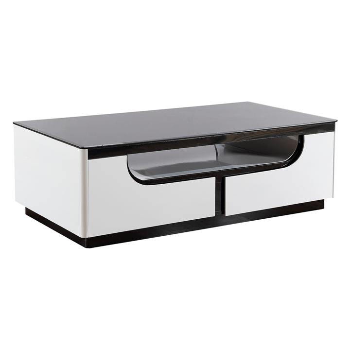 Gisella Luxury Rectangular Tempered Glass Wooden Coffee Table - Black & White