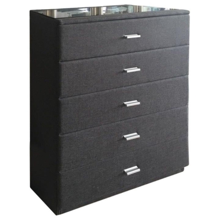 Elena Fabric Chest Of 5-Drawer Tallboy Storage Cabinet - Dark Grey