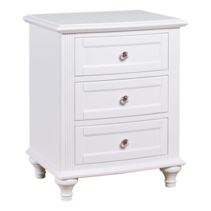 Tamara Hampton Solid Wooden Bedside Nightstand Side Table W/ 3-Drawers - White