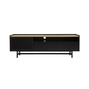 Mesh Lowline TV Stand Entertainment Unit Storage Cabinet 150cm - Black/Natural