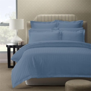 Royal Comfort 1200 Thread count Damask Stripe Cotton Blend Quilt Cover Sets King Blue Fog