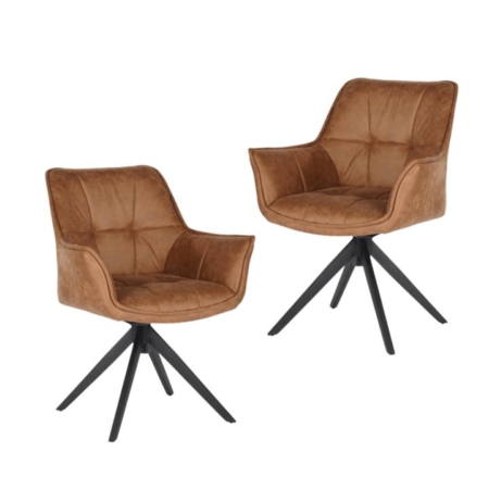 Set Of 2 Donna Fabric Dining Chairs Metal Legs Cognac