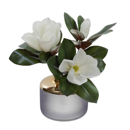 Magnolia  Artificial Fake Plant Decorative Arrangement 40cm In Glass White