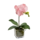 Light Mauve Orchid Artificial Fake Plant Decorative Arrangement 32cm In Square Glass
