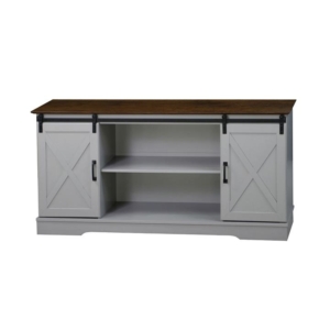Fethi Barn Door Farmhosue TV Stand Entertainment Unit Storage Cabinet - Grey & Rosewood