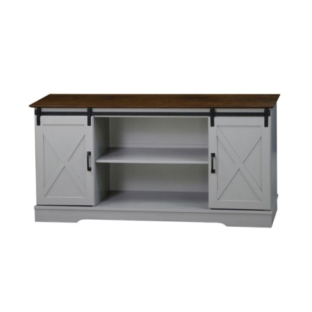 Fethi Barn Door Farmhosue TV Stand Entertainment Unit Storage Cabinet - Grey & Rosewood