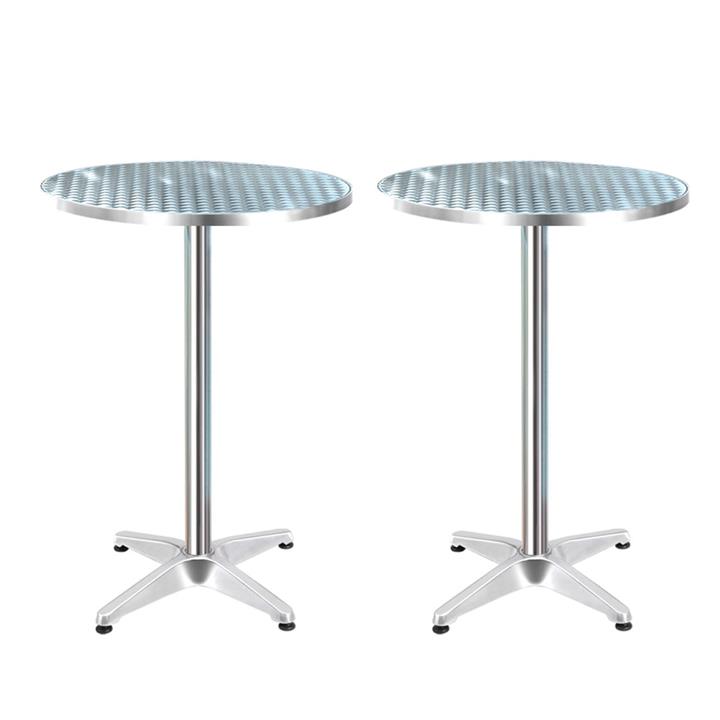 Gardeon 2pcs Outdoor Bar Table Furniture Adjustable Aluminium Cafe Table Round