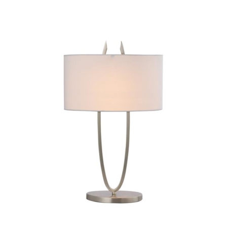 Gina Modern Fabric Shade Metal Table Lamp Light Stain Chrome / White