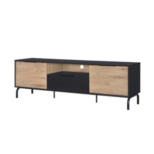 Madden Scandinavian Wooden Lowline Entertainment Unit TV Stand 1.6m - Oak & Black