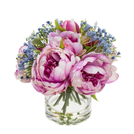 Lilac Peony Rose  Artificial Fake Plant Decorative Arrangement 25cm In Glass