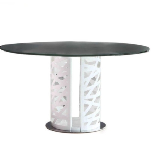 Rondo Modern Round Dining Table 130cm Black Tempered Glass W/ White Metal Base