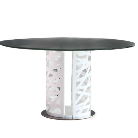 Rondo Modern Round Dining Table 130cm Black Tempered Glass W/ White Metal Base