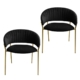 Set Of 2 Lex Velvet Fabric Dining Chair W/ Brass Gold Legs - Black