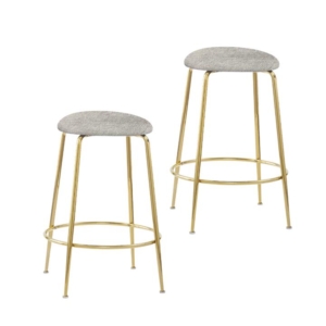 Set Of 2 Lida Modern Fabric Kitchen Bar Stool W/ Black Metal Legs - Grey