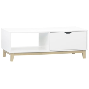 Freja Modern Scandinavian Rectangular Coffee Table W/ 1-Drawer - White/Natural