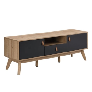 Eliana Modern Scandinavian Entertainment Unit TV Stand - Oak/Black