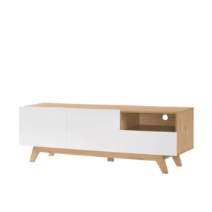 Romy Lowline Scandinavian Entertainment Unit TV Stand W/ 2-Doors - Oak/White