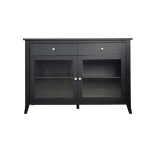 Sienna Hall Console Hallway Table W/ 2-Glass Doors & 2-Drawers - Black